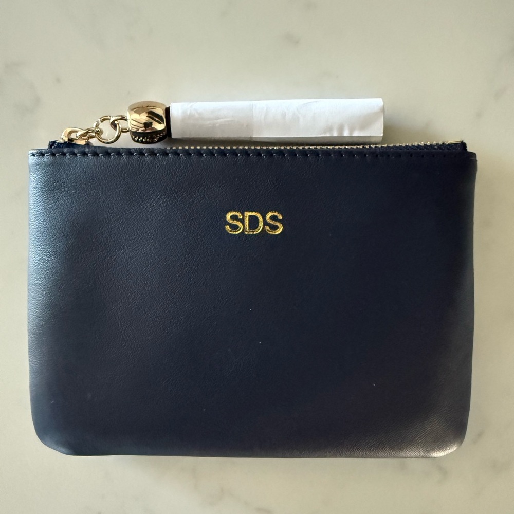 Mark & Graham Navy Leather Tassel Zipper Pouch